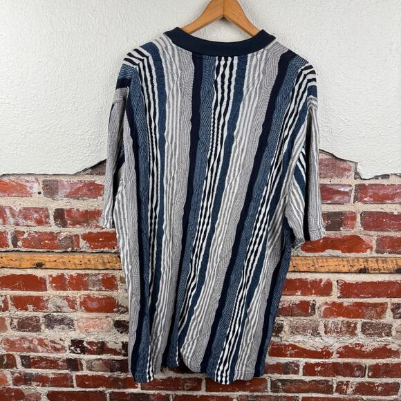 Vintage Tundra Shirt Size 2X Blue Tan 3D Knit Cotton Short Sleeve Polo Canada - Picture 7 of 7